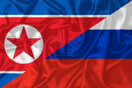 Foto de Combinación ondeando bandera de Rusia y Corea del Norte 3d ilustración - Imagen libre de derechos