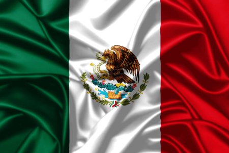 Téléchargez les photos : Mexique agitant drapeau gros plan satin texture fond - en image libre de droit