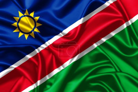 Téléchargez les photos : Namibie agitant drapeau gros plan satin texture fond - en image libre de droit