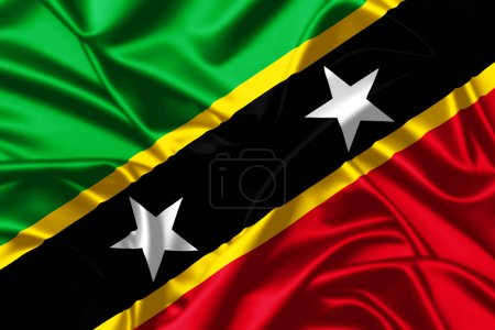Téléchargez les photos : Saint-Kittis-et-Nevis agitant drapeau gros plan satin texture fond - en image libre de droit