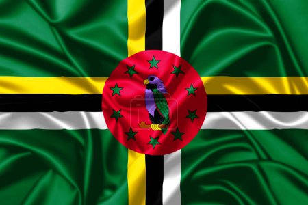 Téléchargez les photos : Dominica agitant drapeau gros plan satin texture fond - en image libre de droit