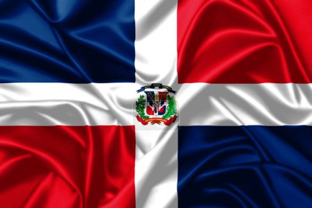 Téléchargez les photos : République dominicaine agitant drapeau gros plan satin texture fond - en image libre de droit