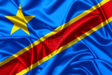 Foto de República Democrática del Congo ondeando bandera primer plano satén textura fondo - Imagen libre de derechos