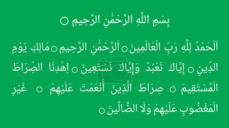 Surah Fatiha religious text on green background 