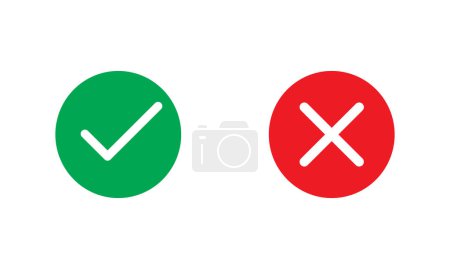 Símbolo de contorno correcto y cruzado, iconos de línea correcta e incorrecta sobre fondo blanco