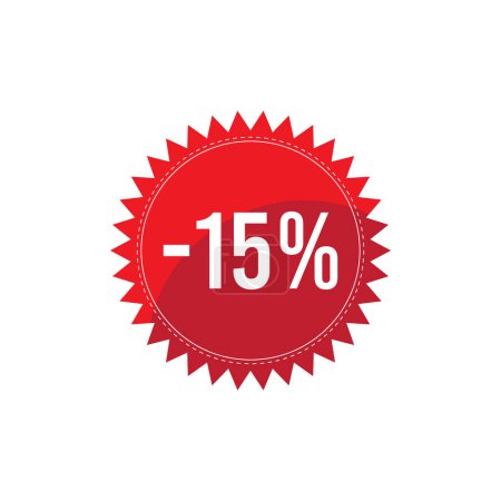 Téléchargez les photos : -15% discount badge design. Promotional shopping round label stamp in red color - en image libre de droit
