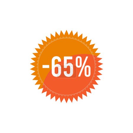 Téléchargez les photos : -65% discount badge design. Promotional shopping round label stamp in orange color - en image libre de droit