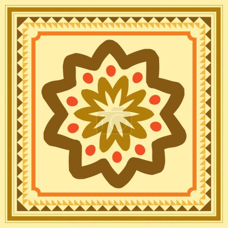 Ornement de fleurs avec cadre sur couleur jaune pour écharpe, bandana, carreaux de céramique élément de conception