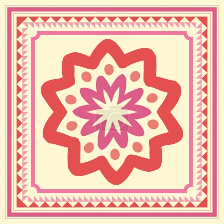 Photo for Flower ornament with frame on yellow color for scarf, bandana, ceramic tiles design element - Royalty Free Image