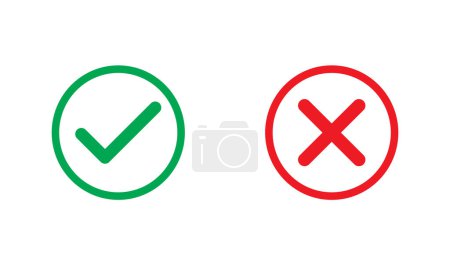 Foto de Símbolo de contorno correcto y cruzado, iconos de línea correcta e incorrecta sobre fondo blanco - Imagen libre de derechos