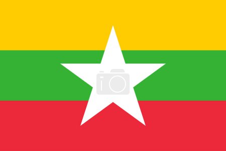 Téléchargez les illustrations : Le drapeau national du Myanmar avec des couleurs officielles et des proportions précises. Illustration vectorielle du drapeau du Myanmar - en licence libre de droit