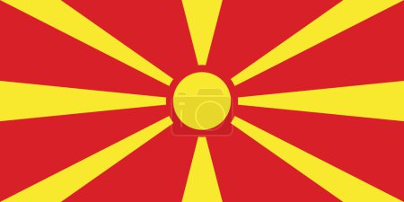Téléchargez les illustrations : Le drapeau national de Macédoine du Nord illustration vectorielle. Drapeau de Macédoine du Nord avec la couleur officielle et la proportion exacte. Enseigne civile et étatique - en licence libre de droit