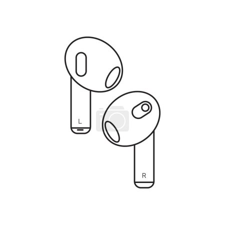Téléchargez les illustrations : Symbole vectoriel de paire d'écouteurs sans fil, jeu d'icônes de contour d'Airpod - en licence libre de droit