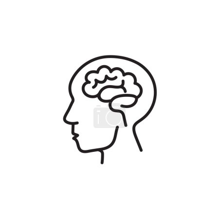 Illustration for Outline human brain with skull on white background - Royalty Free Image