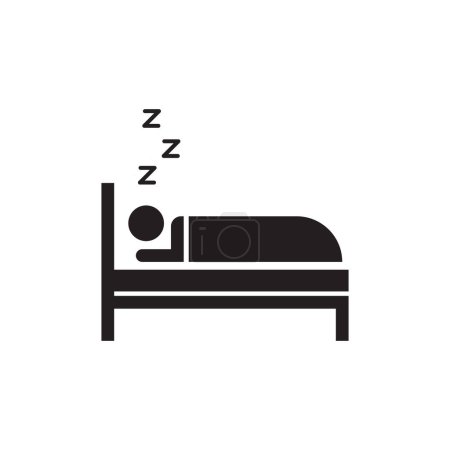 Téléchargez les illustrations : Symbole de l'homme dort sur un lit, signe de sommeil avec charecter - en licence libre de droit