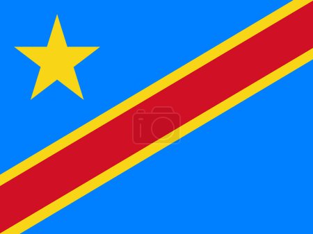 Ilustración de La bandera nacional de la República Democrática del Congo vector ilustración. Bandera del Congo (Kinshasa) con color oficial y proporción exacta. Alférez civil y estatal - Imagen libre de derechos