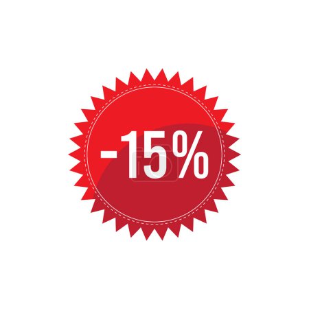 Ilustración de -15% de compras promocionales etiqueta redonda diseño de la insignia de descuento sobre fondo blanco - Imagen libre de derechos