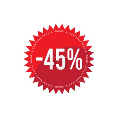 Ilustración de -45% descuento en compras promocionales diseño de insignia redonda en color rojo aislado sobre fondo blanco - Imagen libre de derechos