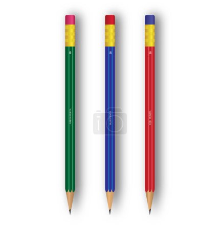 Illustration for Colorful realistic pencil illustration in three different colors red, green and blue - Royalty Free Image