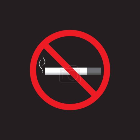 Ilustración de No hay símbolo de fumar. Libre de humo, no se permite fumar signo de ilustración vector insignia sobre fondo negro - Imagen libre de derechos