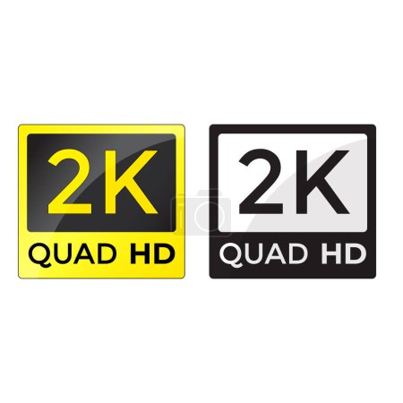 Ilustración de Realista 2K Quad HD logotipo de resolución de vídeo sobre fondo blanco. 2K TV de alta definición, monitor pantalla etiqueta vector ilustración conjunto - Imagen libre de derechos