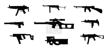 Ilustración de Conjunto de arma smg sobre fondo blanco - Imagen libre de derechos
