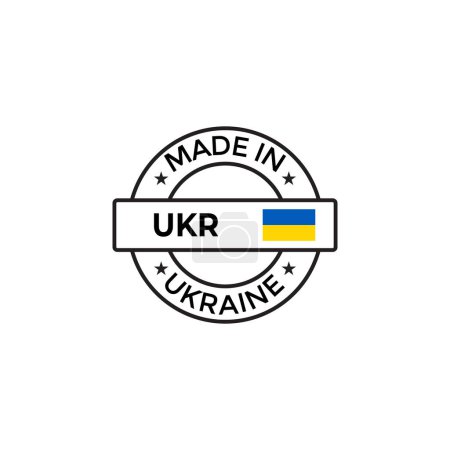Téléchargez les illustrations : Fabriqué en Ukraine étiquettes vectorielles, conception de badge avec drapeau national. Fabriqué en Ukraine timbre sur fond blanc - en licence libre de droit