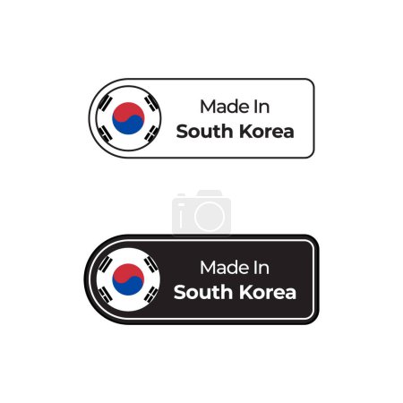 Téléchargez les illustrations : Fabriqué en Corée du Sud étiquettes vectorielles, conception de badge avec drapeau national. Fabriqué en Corée du Sud timbre sur fond blanc - en licence libre de droit