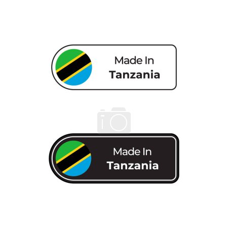 Illustration for Made in Tanzania vector labels, badge design with national flag. Made in Tanzania stamp on white background - Royalty Free Image