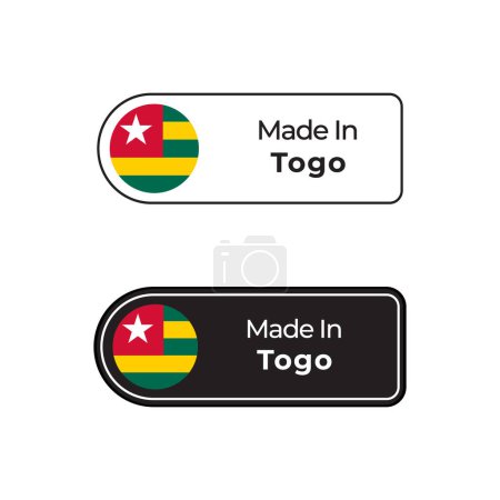 Téléchargez les illustrations : Étiquettes vectorielles fabriquées au Togo, design de badge avec drapeau national. Timbre fabriqué au Togo sur fond blanc - en licence libre de droit