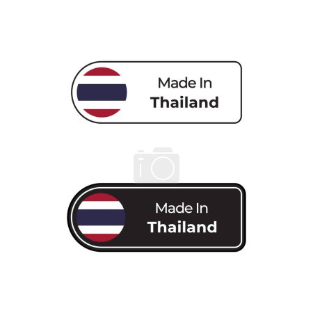 Téléchargez les illustrations : Fabriqué en Thaïlande étiquettes vectorielles, conception de badge avec drapeau national. Fabriqué en Thaïlande timbre sur fond blanc - en licence libre de droit