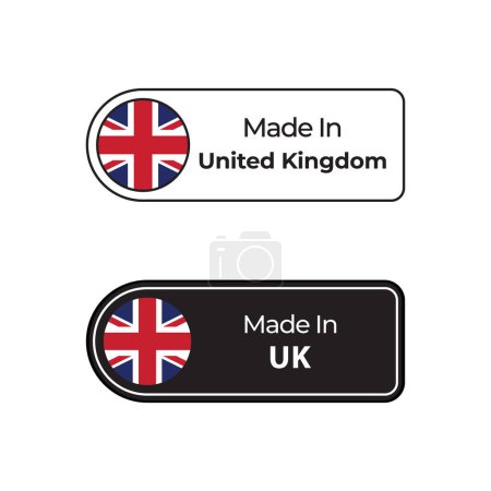 Téléchargez les illustrations : Fabriqué au Royaume-Uni étiquettes ensemble de conception avec drapeau et texte sur deux styles différents - en licence libre de droit