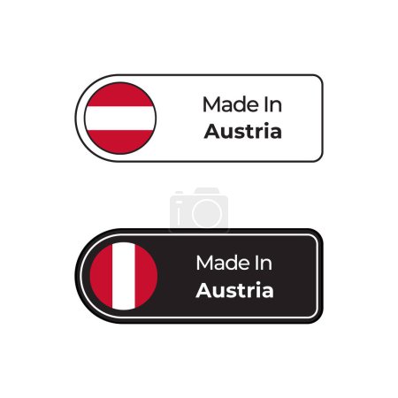 Téléchargez les illustrations : Fabriqué en Autriche étiquettes vectorielles, conception de badge avec drapeau national. Timbre fabriqué en Autriche sur fond blanc - en licence libre de droit