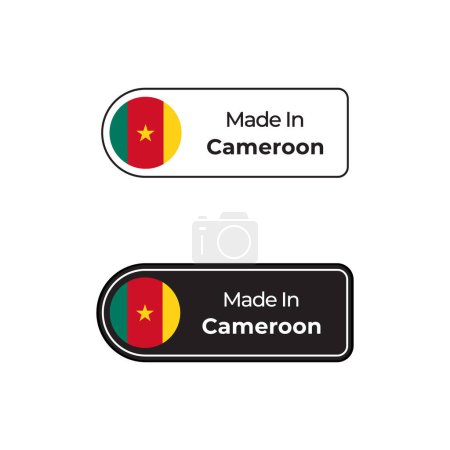 Téléchargez les illustrations : Fabriqué au Cameroun étiquettes vectorielles, conception de badge avec drapeau national. Timbre fabriqué au Cameroun sur fond blanc - en licence libre de droit