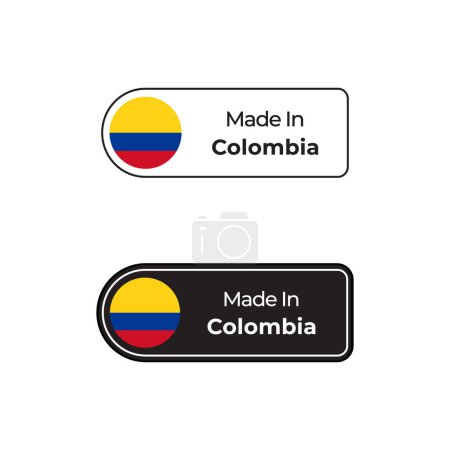 Illustration for Made in Colombia vector labels, badge design with national flag. Made in Colombia stamp on white background - Royalty Free Image