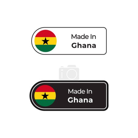 Téléchargez les illustrations : Fabriqué au Ghana étiquettes vectorielles, conception de badge avec drapeau national. Tampon Ghana sur fond blanc - en licence libre de droit