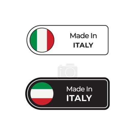 Téléchargez les illustrations : Fabriqué en Italie étiquettes vectorielles, conception de badge avec drapeau national. Timbre fabriqué en Italie sur fond blanc - en licence libre de droit