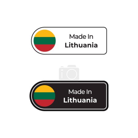 Téléchargez les illustrations : Fabriqué en Lituanie étiquettes vectorielles, conception de badge avec drapeau national. Fabriqué en Lituanie timbre sur fond blanc - en licence libre de droit