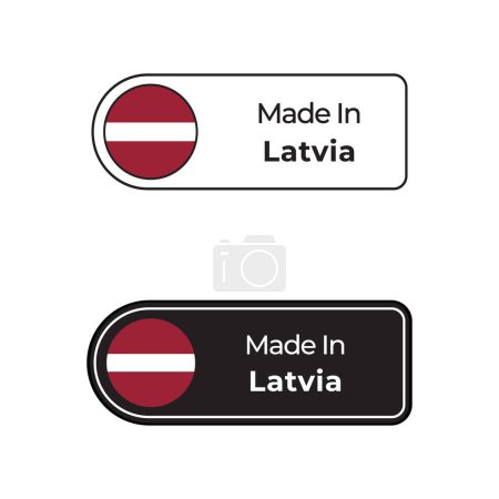 Téléchargez les illustrations : Fabriqué en Lettonie étiquettes vectorielles, conception de badge avec drapeau national. Fabriqué en Lettonie timbre sur fond blanc - en licence libre de droit