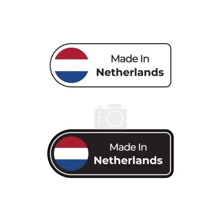 Ilustración de Fabricado en Holanda etiquetas vectoriales, diseño de insignias con bandera nacional. Sello hecho en Holanda sobre fondo blanco - Imagen libre de derechos