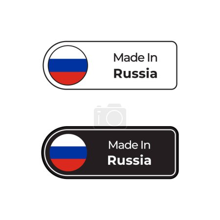 Ilustración de Fabricado en Rusia etiquetas vectoriales, diseño de insignias con bandera nacional. Sello hecho en Rusia sobre fondo blanco - Imagen libre de derechos