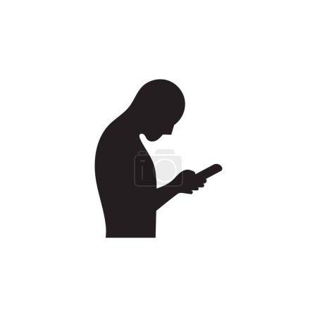 Illustration for Silhouette of a person holding a phone with neck bending - Royalty Free Image
