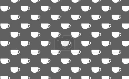 Téléchargez les illustrations : Tasses à café ou tasses à thé motif sans couture sur fond gris Illustration 3D - en licence libre de droit