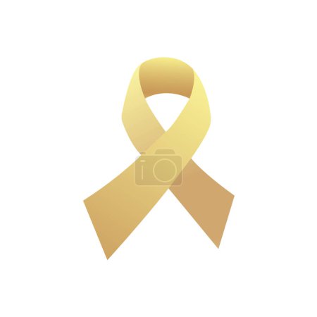 Téléchargez les illustrations : Ruban de sensibilisation à la couleur dorée, signe vecteur de cancer du sein isolé sur fond blanc - en licence libre de droit