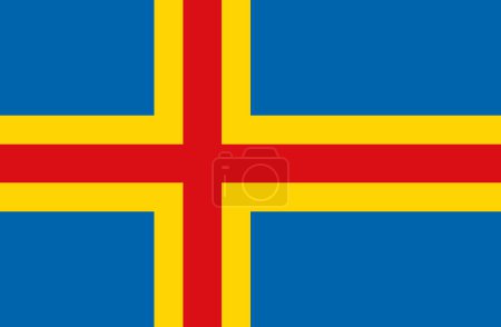 Drapeau national des îles Aland, région autonome de Finlande, croix nordique rouge jaune sur un champ bleu