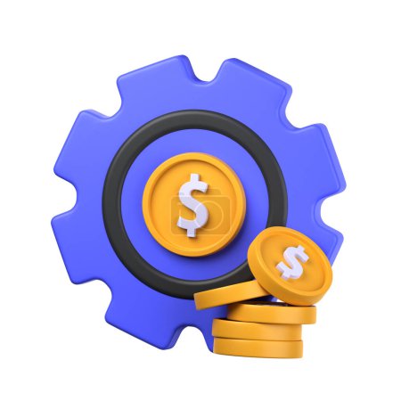 Photo for Financial process 3d illustration object. Isolated on white background. 3d financial process of finance concept. gear money coin dollar. 3d finance vector render icon illustration. - Royalty Free Image