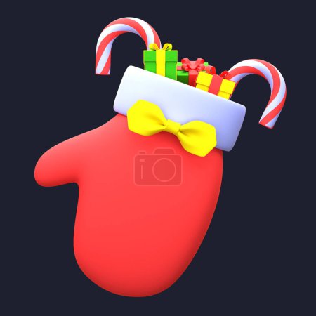 3D Illustration Weihnachtshandschuh Objekt. 3D kreatives Weihnachtsdesign Ikone. 3D-Rendering.