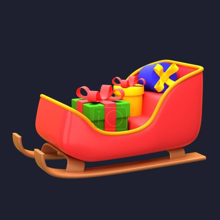 Photo for 3d illustration sledge with gift box object. 3D creative Christmas design icon. 3D Rendering. - Royalty Free Image