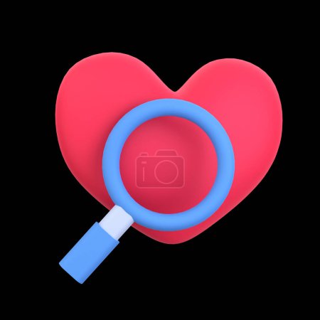 Photo for 3d illustration finds a love object. 3D creative Valentine design icon. 3D Rendering - Royalty Free Image