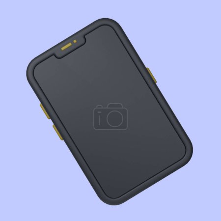 Photo for Black phone with yellow button suitable for communication apps, digital technology websites, telecom services, customer support, and mobile device concepts. - Royalty Free Image